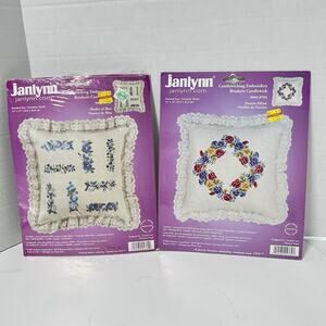 Lot Of 2 Janlynn Counted Cross Stitch Pansies Pillows 004-0784Sealed VTG 14”x14”